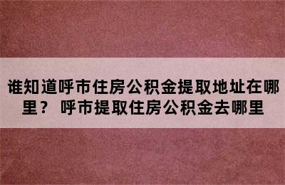 谁知道呼市住房公积金提取地址在哪里？ 呼市提取住房公积金去哪里